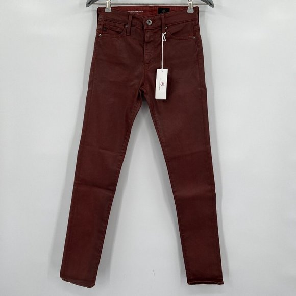AG Adriano Goldschmied Women's Farrah Skinny Ankle Jeans Coated Bordeaux sz 24R - Picture 1 of 11